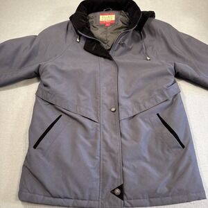 JACKET QUILTED  WOMEN LRG LINED Hooded FULL ZIP BUTTON UP Coat‎ Button Pockets